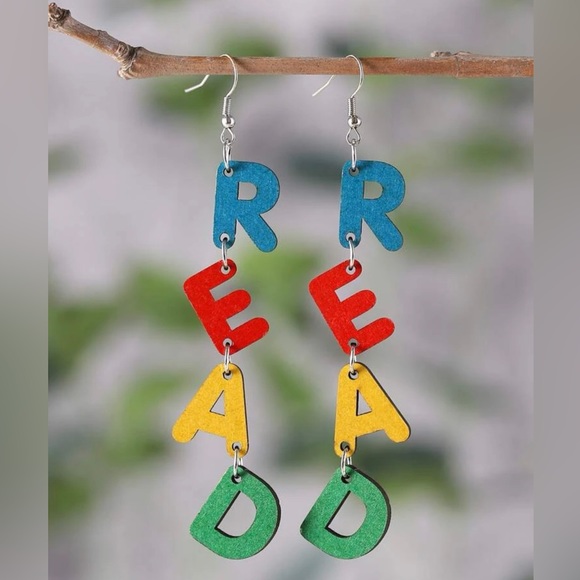 Jewelry - Wood Letter READ Teacher’s Drop Earrings
